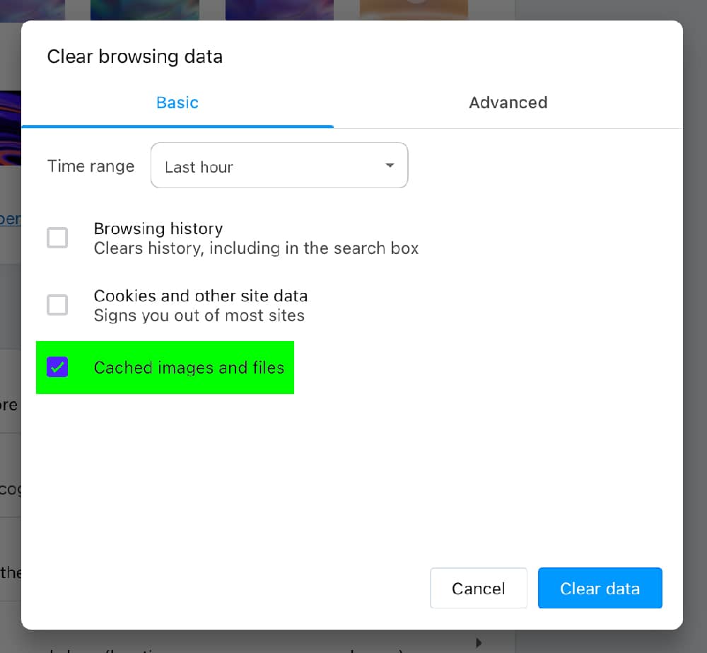 Opera delete browser cache images only green