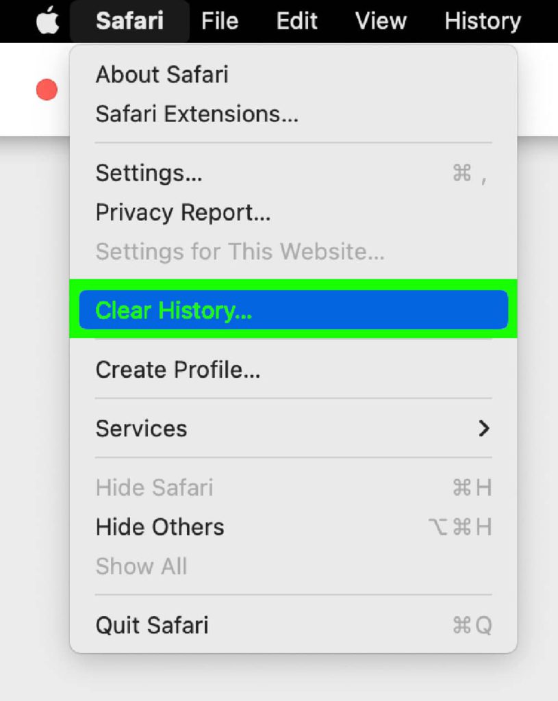 Safari delete browser cache clear history green