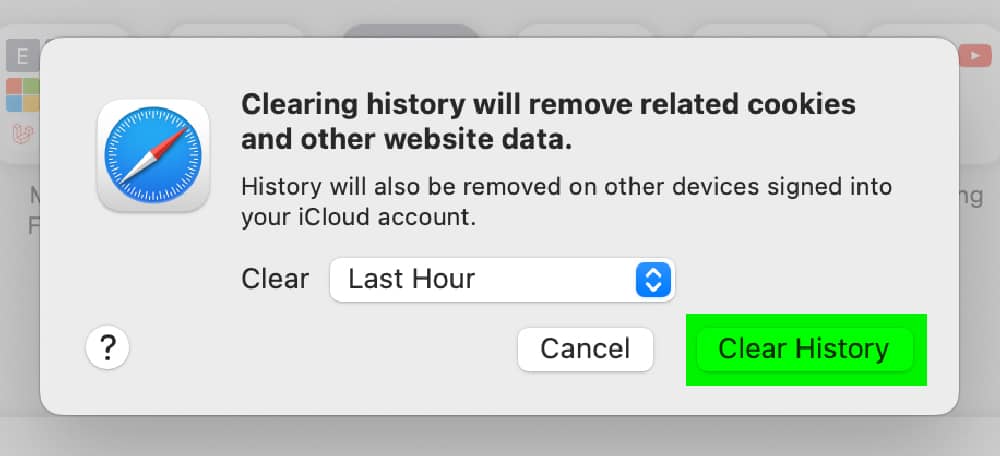 Safari delete browser cache clear histoy green