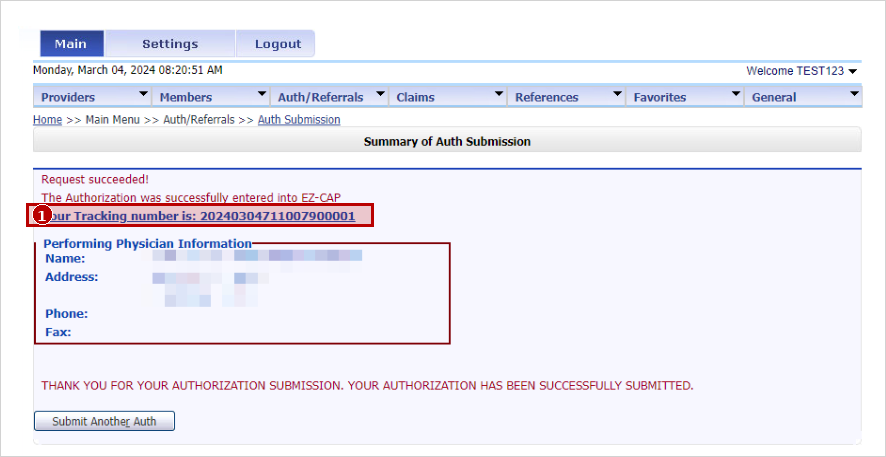 Auth submission confirmation