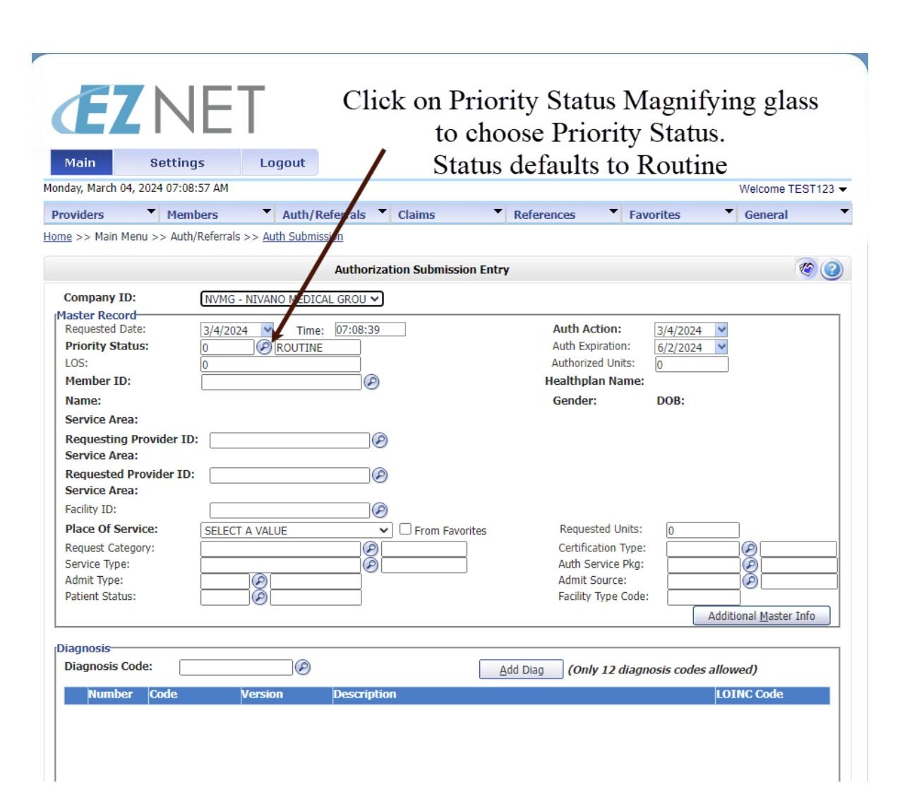 Priority Status field with magnifying glass icon