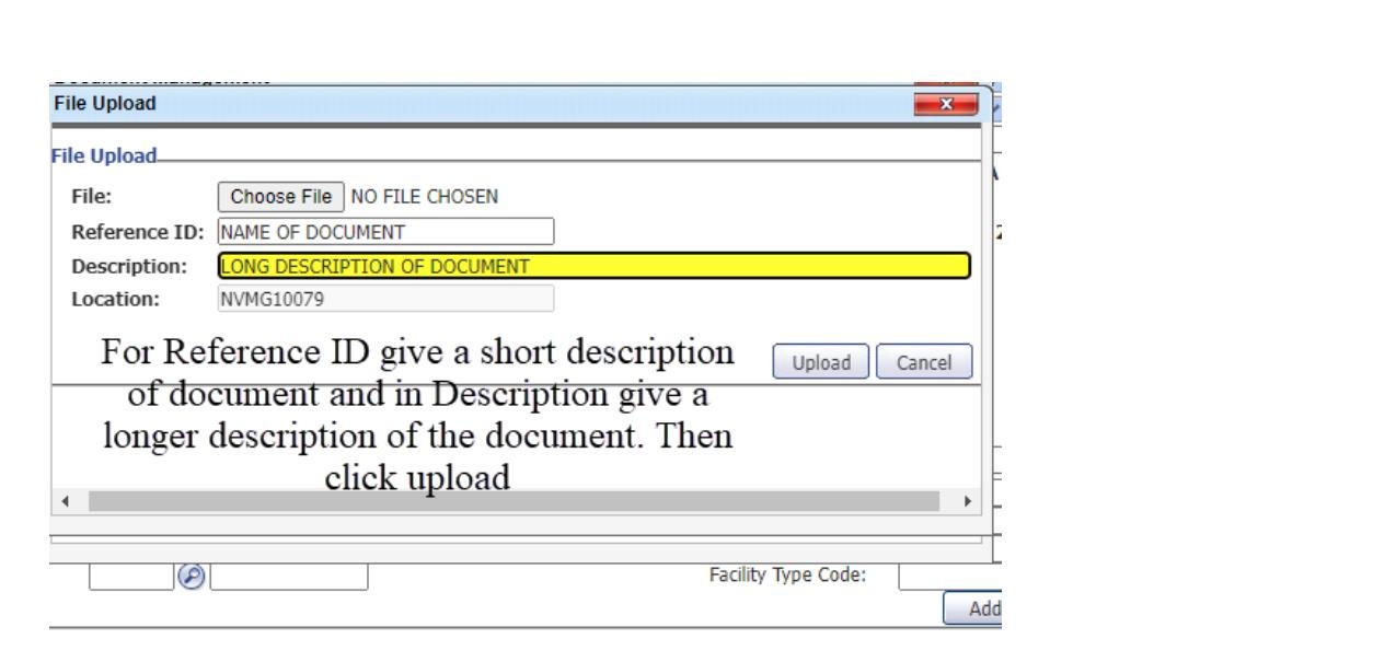 Reference ID and Description fields with Upload button