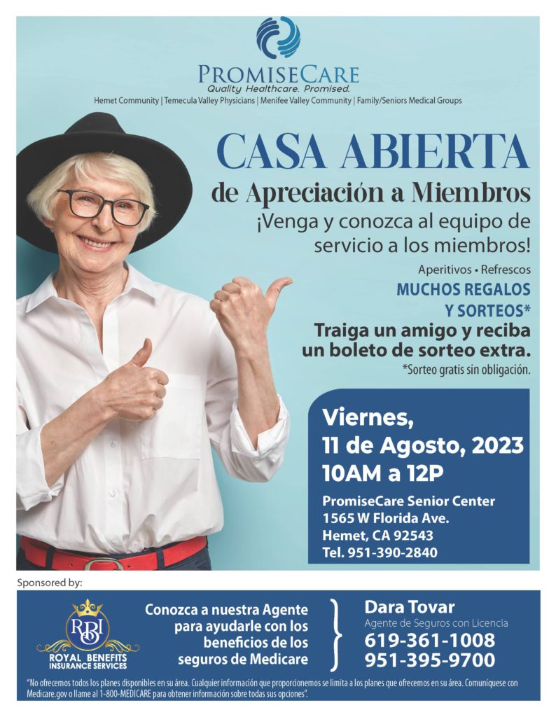 Promisecare Medical Group - A Member Appreciation Open House flyer for casa abierta in Spanish.