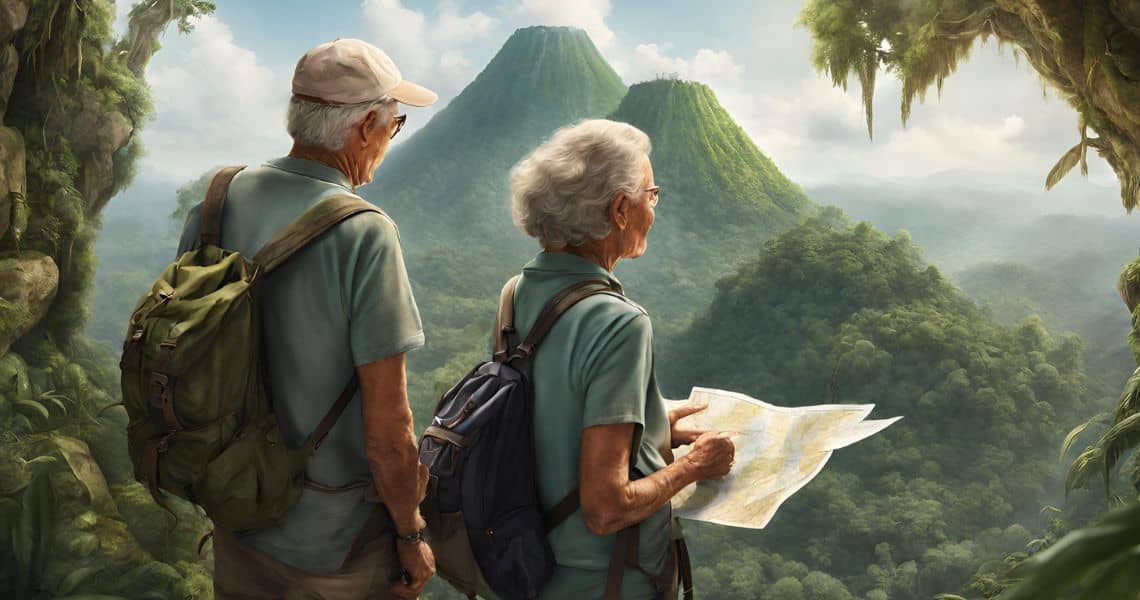 Promisecare Medical Group - Two elderly people looking at a map in the jungle.
